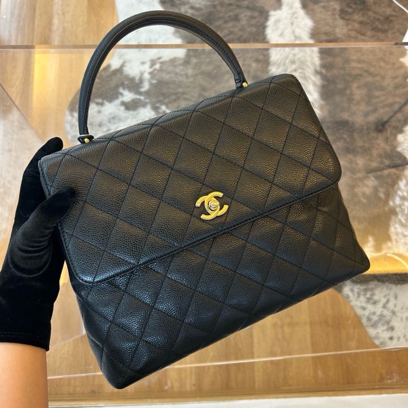Chanel 香奈兒黑金魚子醬菱格紋凱莉包-0