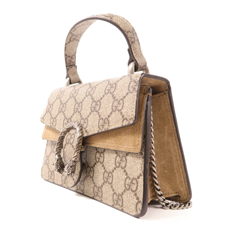 GUCCI 塗層帆布2 Way Bag銀扣鏈帶手挽肩背兩用袋-2