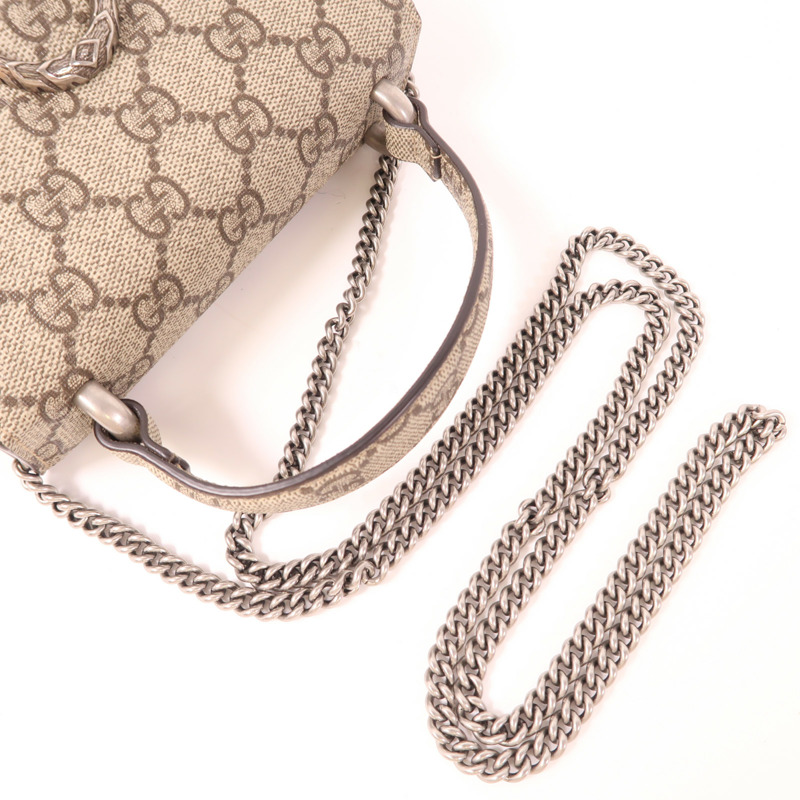 GUCCI 塗層帆布2 Way Bag銀扣鏈帶手挽肩背兩用袋-7