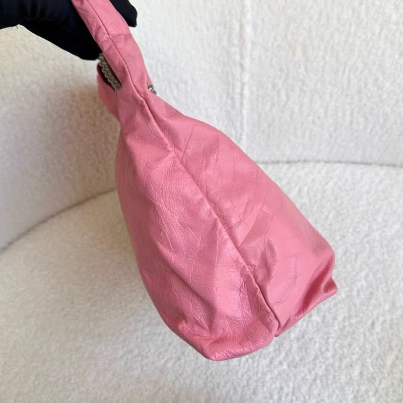 Balenciaga 粉色銀鍊油蠟皮crush tote trash小號垃圾袋鏈條包 99新配件塵袋-2
