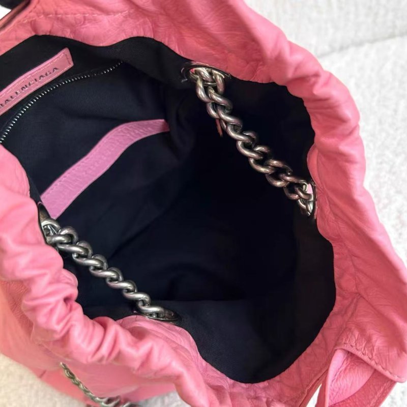Balenciaga 粉色銀鍊油蠟皮crush tote trash小號垃圾袋鏈條包 99新配件塵袋-3