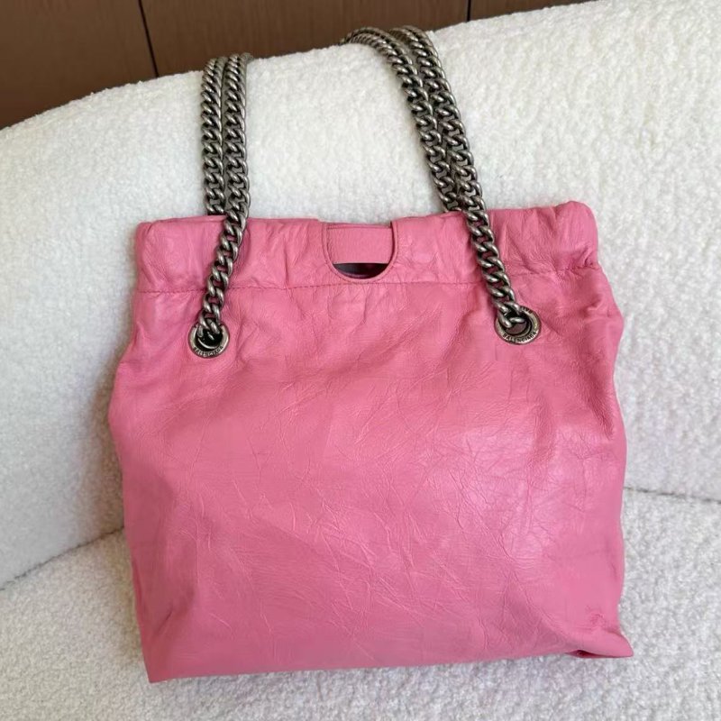 Balenciaga 粉色銀鍊油蠟皮crush tote trash小號垃圾袋鏈條包 99新配件塵袋-4