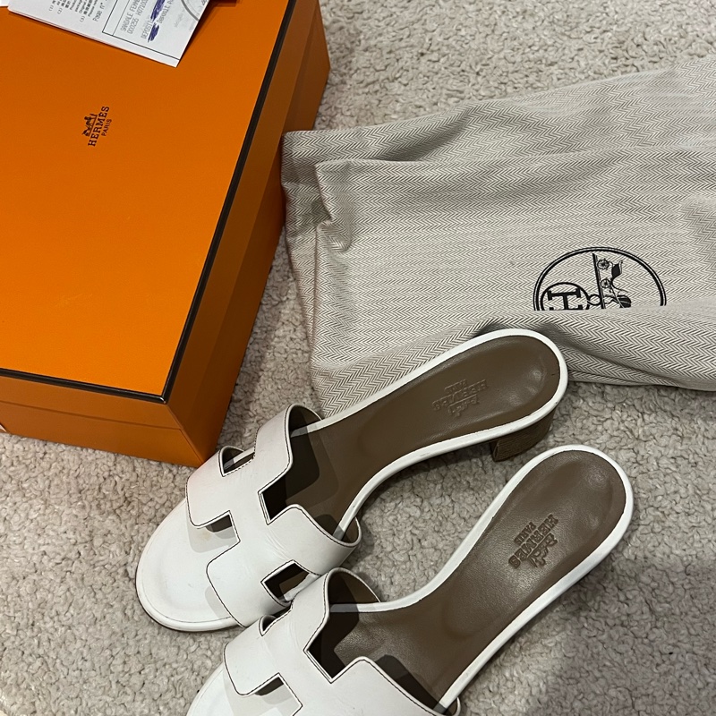 愛馬仕跟鞋 38號 白色 牛皮-0