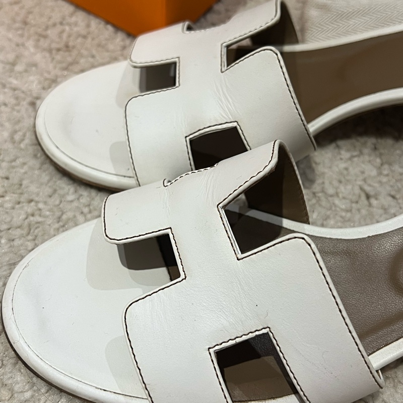 愛馬仕跟鞋 38號 白色 牛皮-1