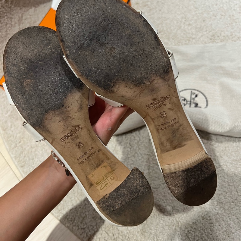 愛馬仕跟鞋 38號 白色 牛皮-7