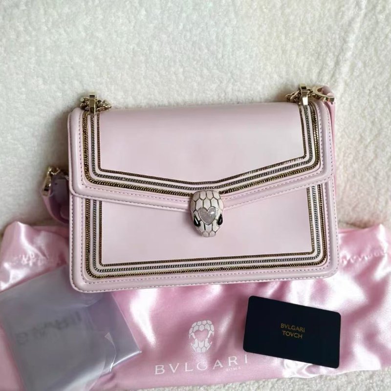 BVLGARI 情人節限定粉色金扣鍊條蛇頭包99新 配件塵袋-0