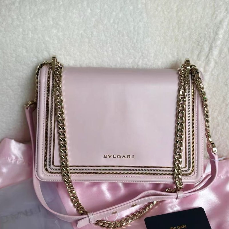 BVLGARI 情人節限定粉色金扣鍊條蛇頭包99新 配件塵袋-4
