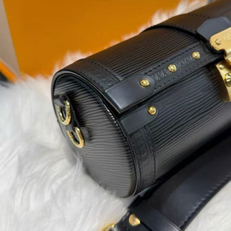 LV 水波紋黑金Papillon圓筒包 98新 配件盒子塵袋購證-2