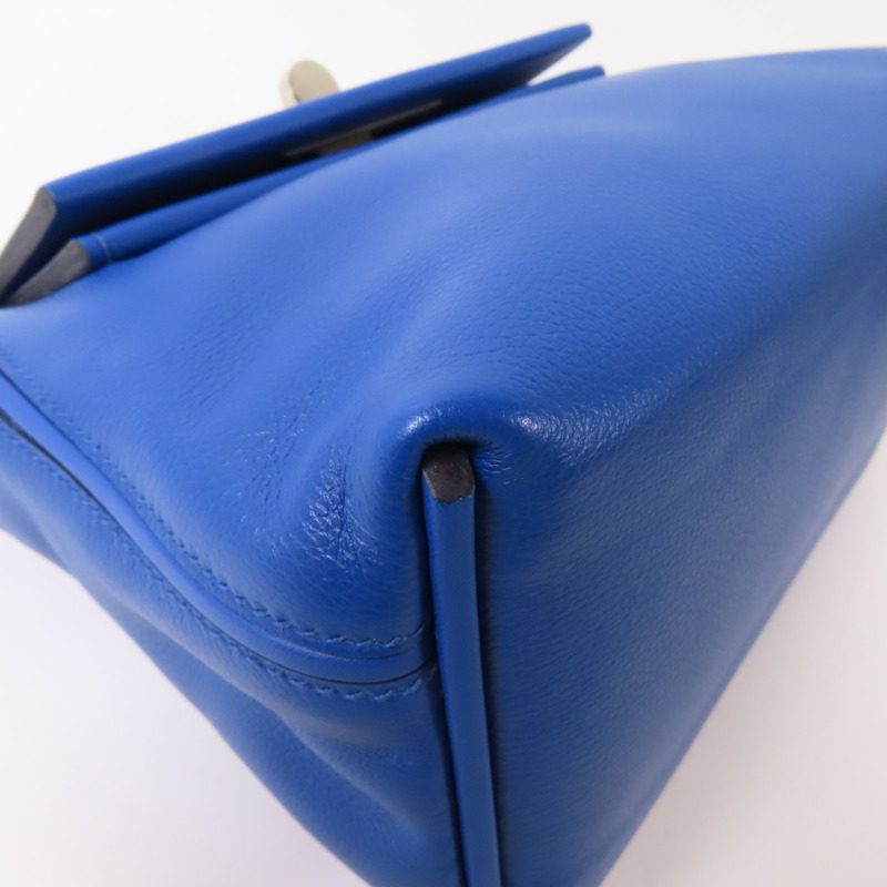 HERMES Evercolor皮革24/24 Mini銀扣肩背袋Bleu France-4