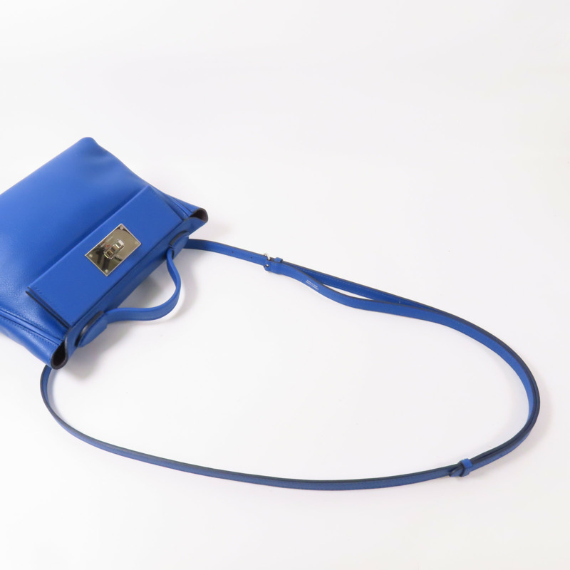 HERMES Evercolor皮革24/24 Mini銀扣肩背袋Bleu France-9