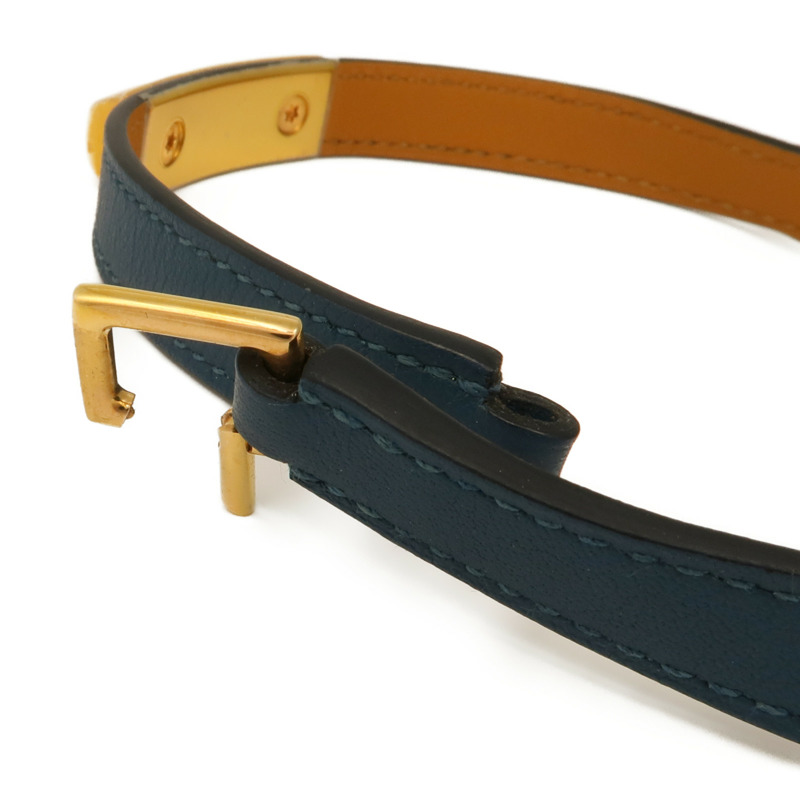 HERMES Swift皮革Rivale Double Tour Bracelet金扣手鏈Navy-6