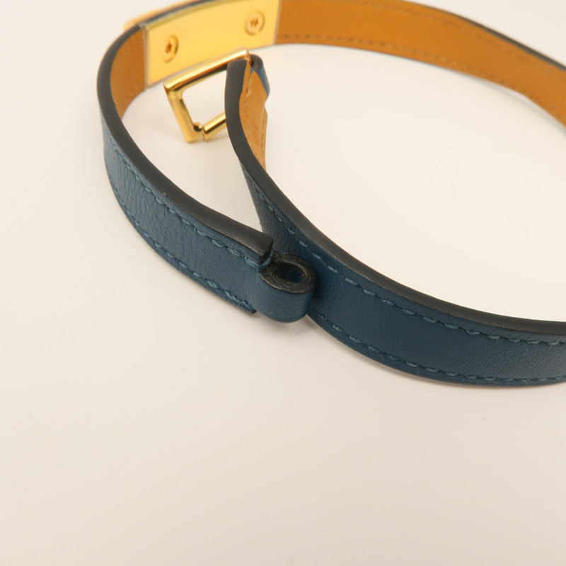 HERMES Swift皮革Rivale Double Tour Bracelet金扣手鏈Navy-7