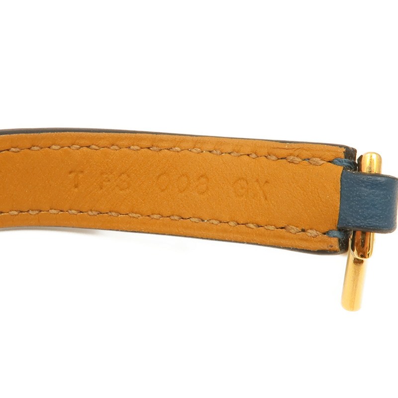 HERMES Swift皮革Rivale Double Tour Bracelet金扣手鏈Navy-9