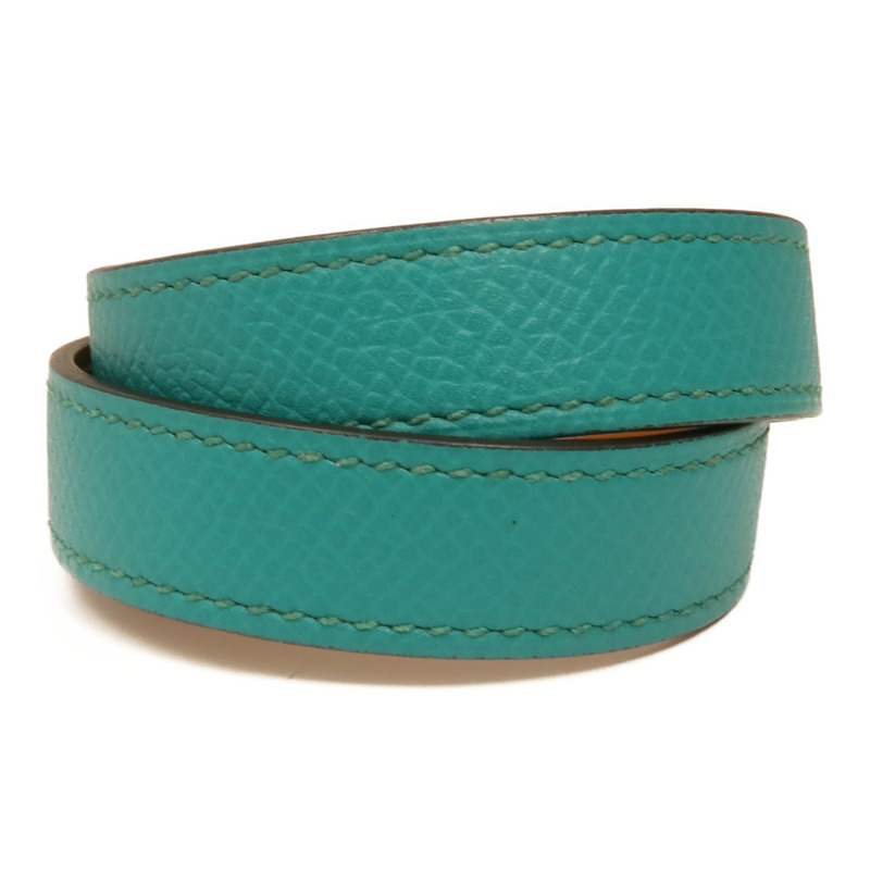 HERMES Epsom皮革Drag Double Bracelet銀扣手鏈Blue-1
