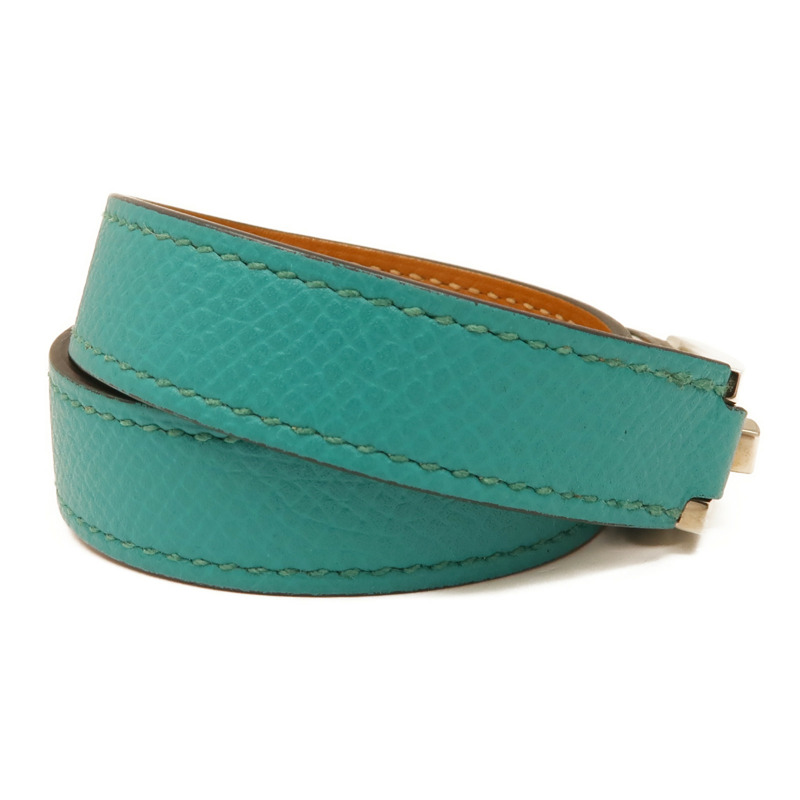 HERMES Epsom皮革Drag Double Bracelet銀扣手鏈Blue-3