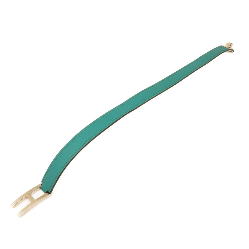 HERMES Epsom皮革Drag Double Bracelet銀扣手鏈Blue-4