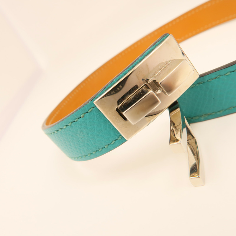 HERMES Epsom皮革Drag Double Bracelet銀扣手鏈Blue-6