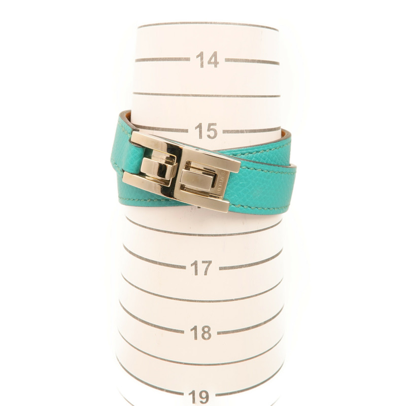 HERMES Epsom皮革Drag Double Bracelet銀扣手鏈Blue-10