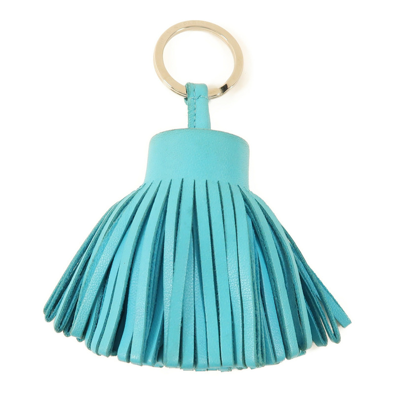 HERMES Swift皮革Carmen Key Ring銀扣鑰匙圈Blue-0