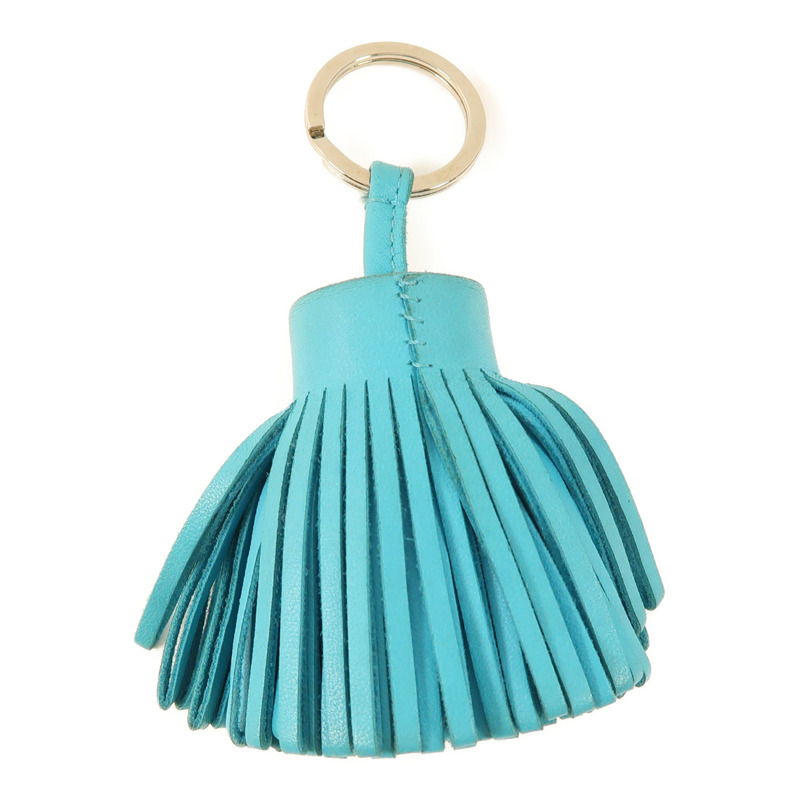 HERMES Swift皮革Carmen Key Ring銀扣鑰匙圈Blue-1