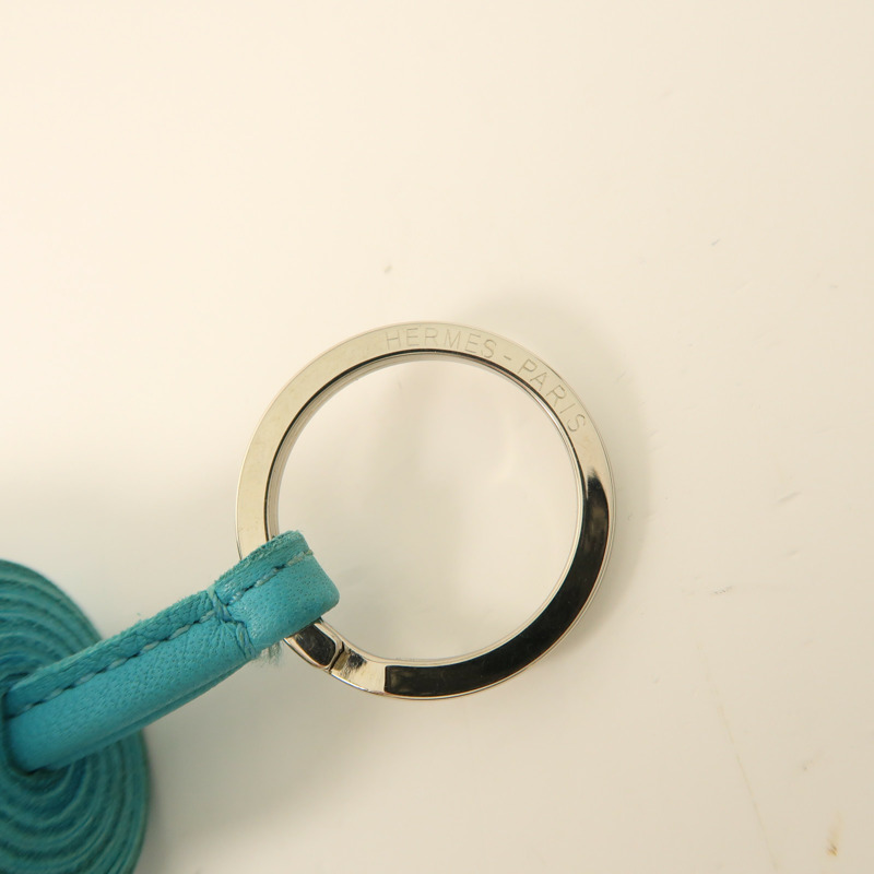 HERMES Swift皮革Carmen Key Ring銀扣鑰匙圈Blue-4
