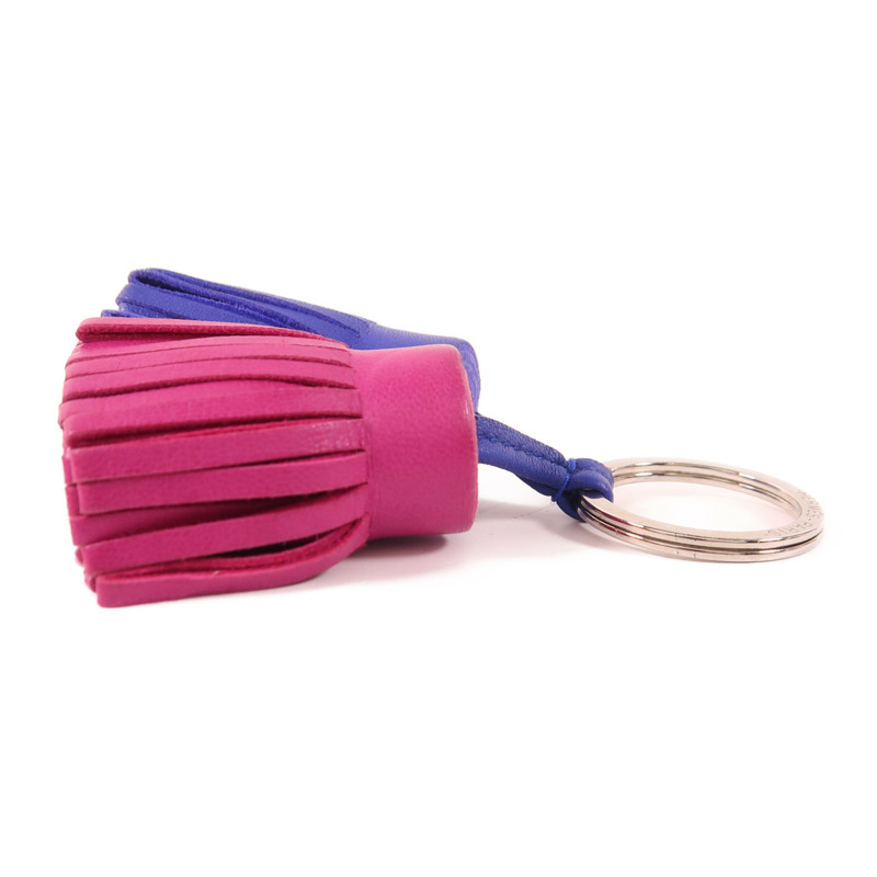 HERMES Swift皮革Duo Carmen Key Ring銀扣鑰匙圈Purple/Blue-3