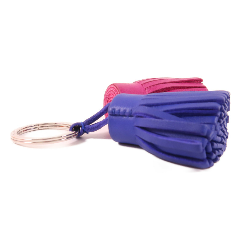 HERMES Swift皮革Duo Carmen Key Ring銀扣鑰匙圈Purple/Blue-4