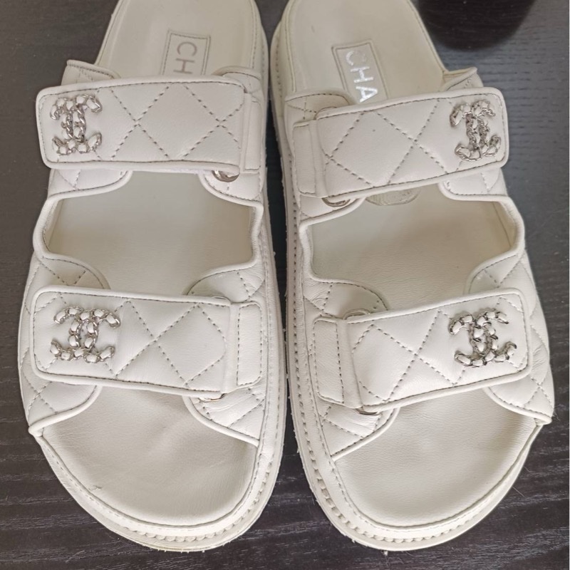 全白銀色logo香奈兒拖 22.5號-4