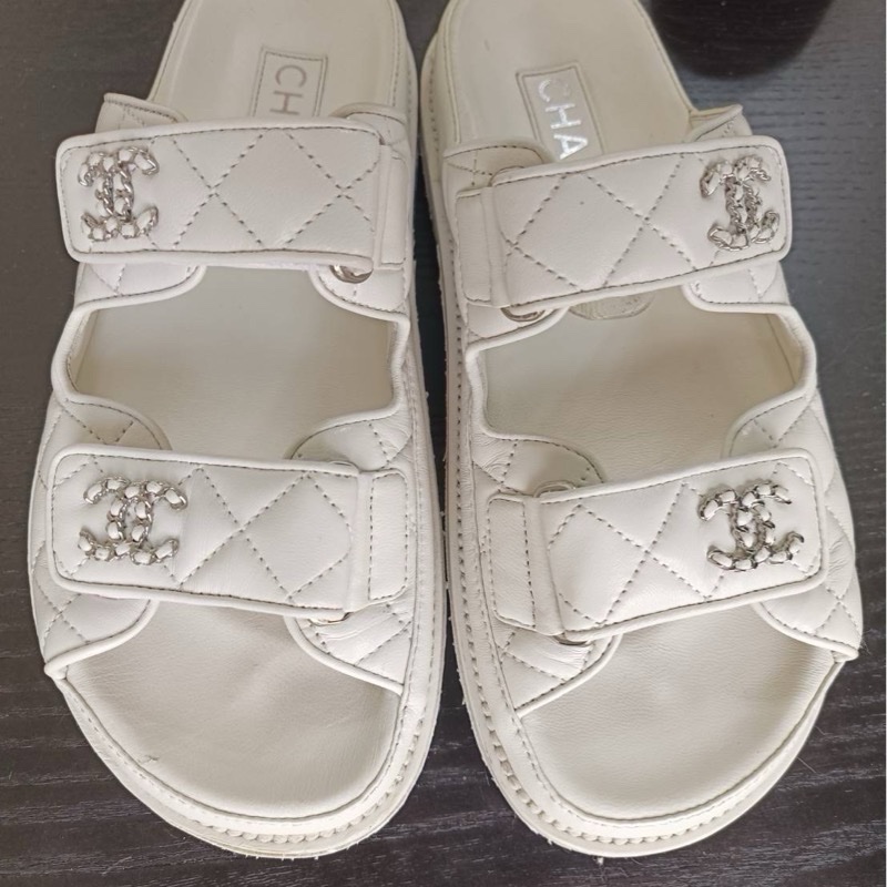 全白銀色logo香奈兒拖 22.5號-12