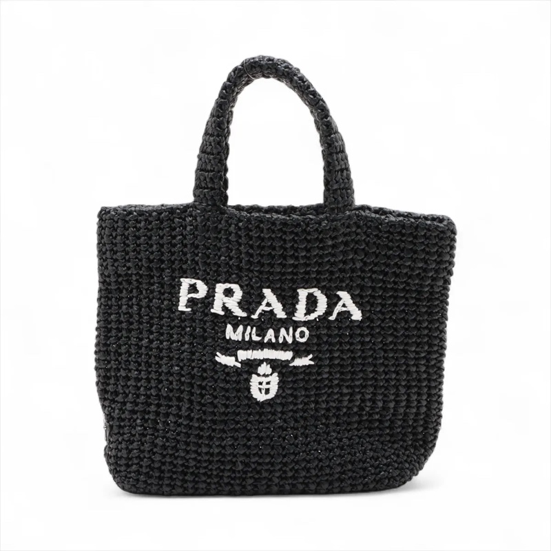 Prada Black Hand bag Raffia 普拉達草編手提包-0
