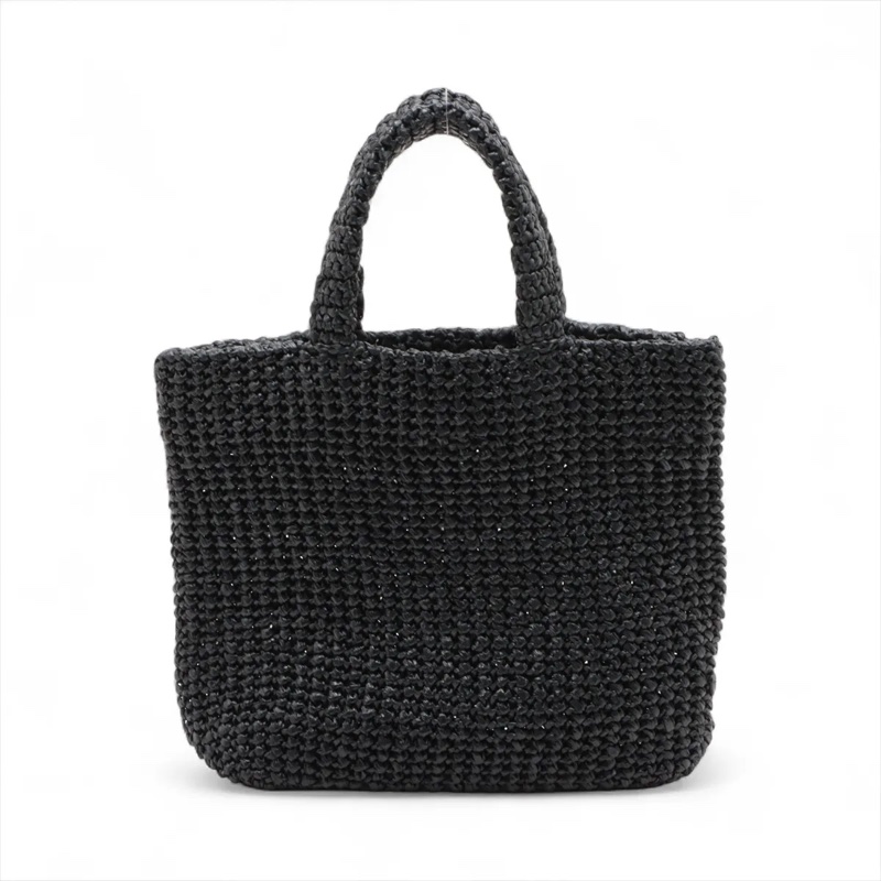 Prada Black Hand bag Raffia 普拉達草編手提包-1