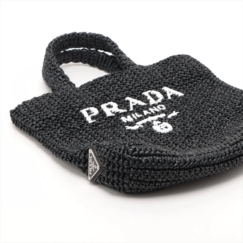 Prada Black Hand bag Raffia 普拉達草編手提包-3