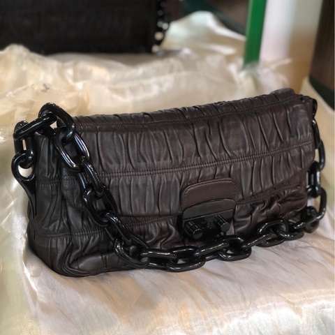 Prada Gathered Leather Chain Shoulder Bag