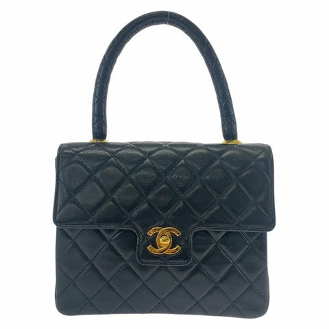 香奈兒 (CHANEL) 女士復古 Matelasse Coco Mark 旋鎖黑金金屬小羊皮手提包