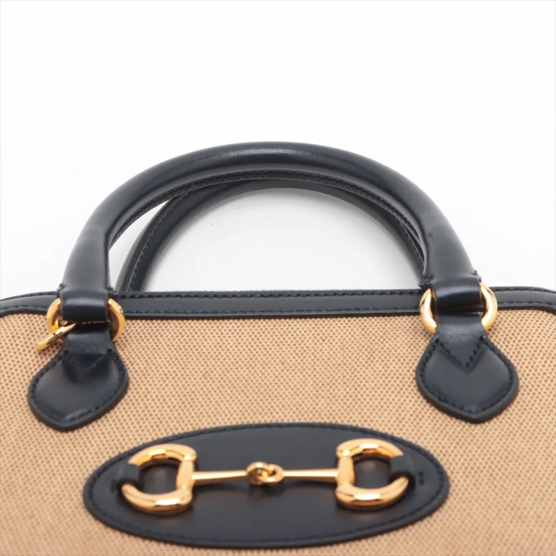 Gucci Horsebit 1955 navy x beige 2 Way Handbag 古馳皮拼布貝殼包-5