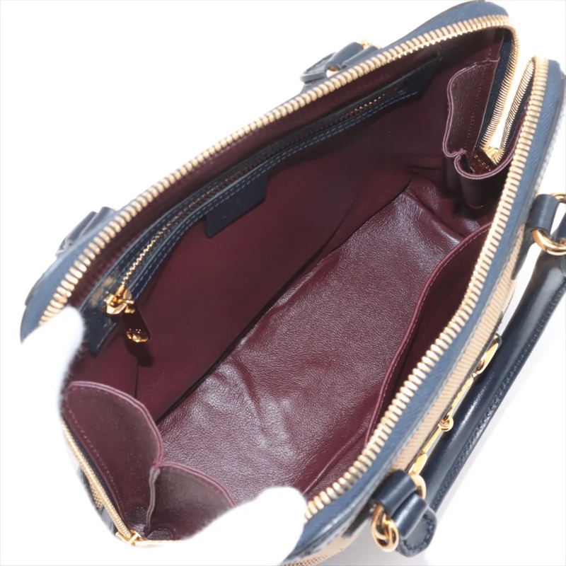 Gucci Horsebit 1955 navy x beige 2 Way Handbag 古馳皮拼布貝殼包-7