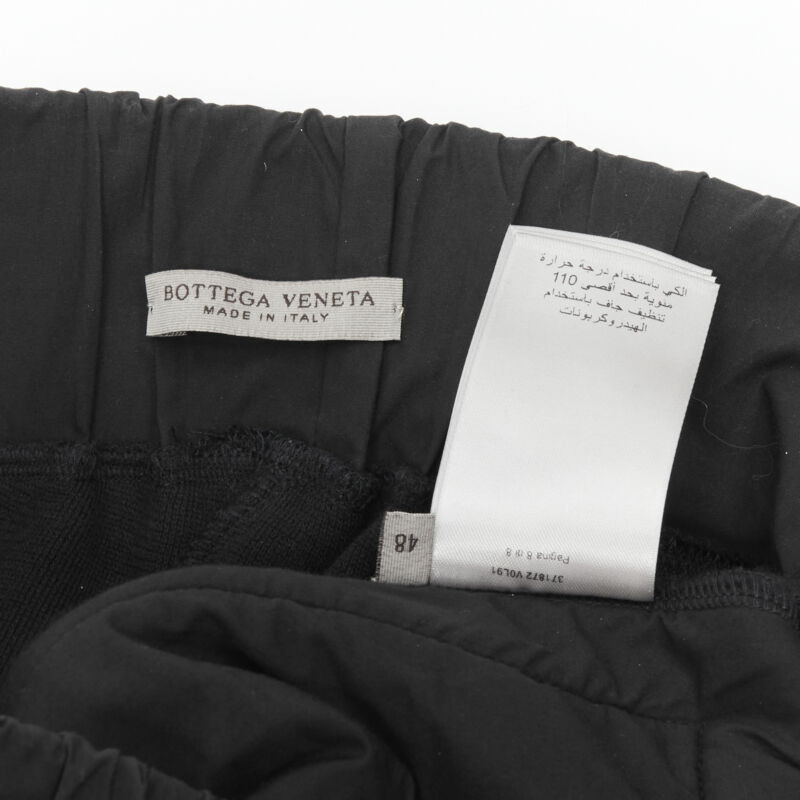 BOTTEGA VENETA black cotton waist band heavy cotton wide leg sweat pants IT48 M-10