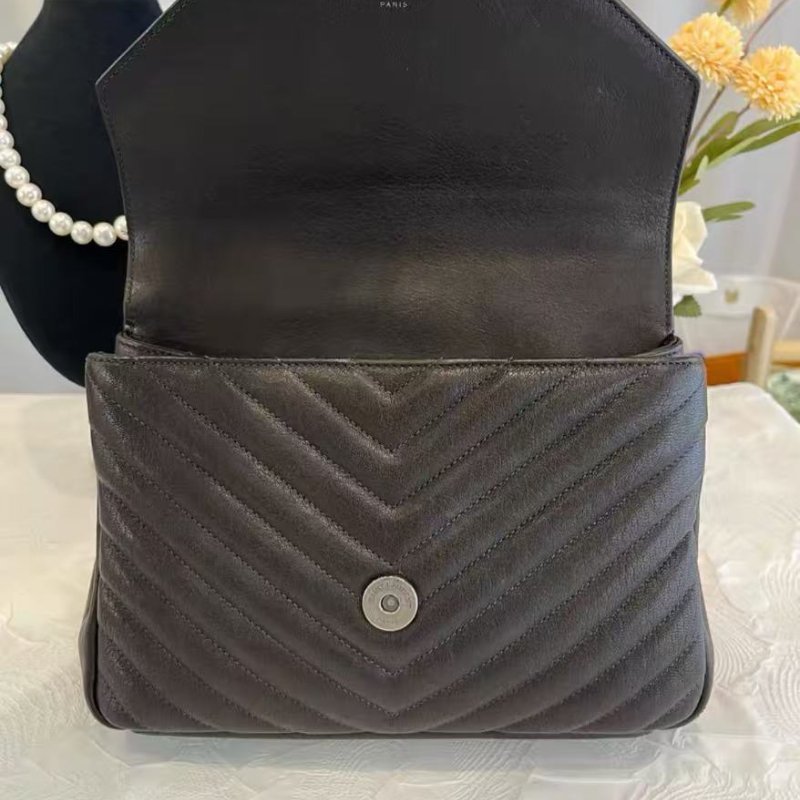 YSL College 黑銀V紋手提郵差包 16年 24*17*6.5 98新 配件塵袋-3