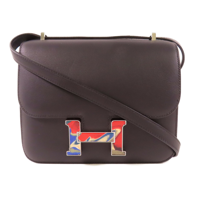 HERMES 【激減優惠】Swift皮革Constance Mini銀扣肩背袋89 Noir-0