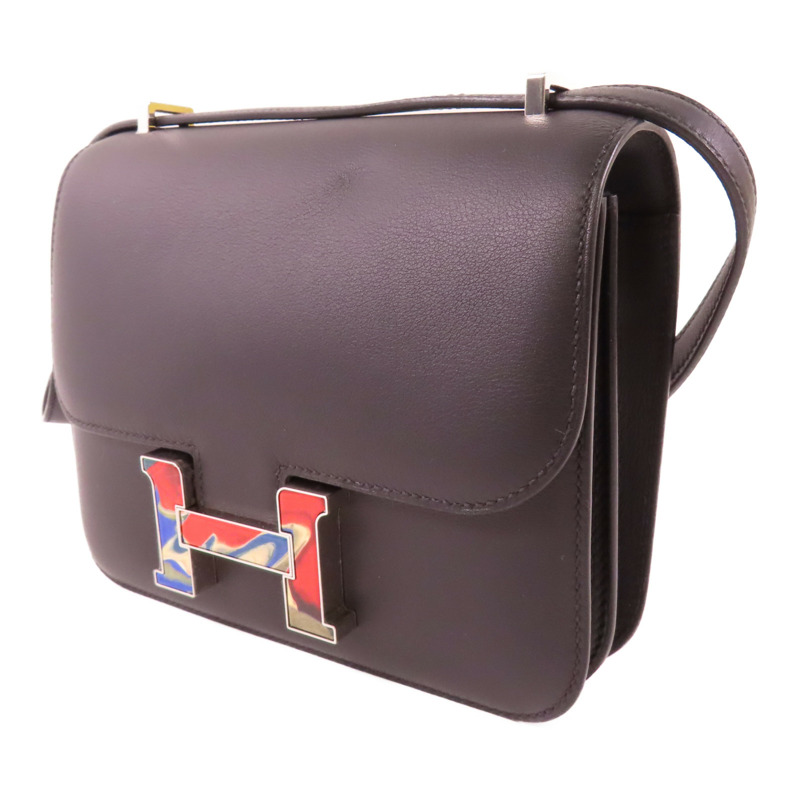 HERMES 【激減優惠】Swift皮革Constance Mini銀扣肩背袋89 Noir-2