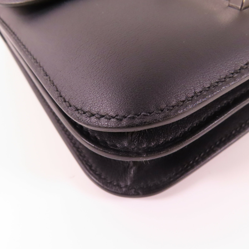 HERMES 【激減優惠】Swift皮革Constance Mini銀扣肩背袋89 Noir-12