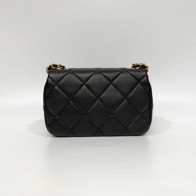 CHANEL 24S 黑金羊皮雙湯圓珍珠方胖子AS4868-1