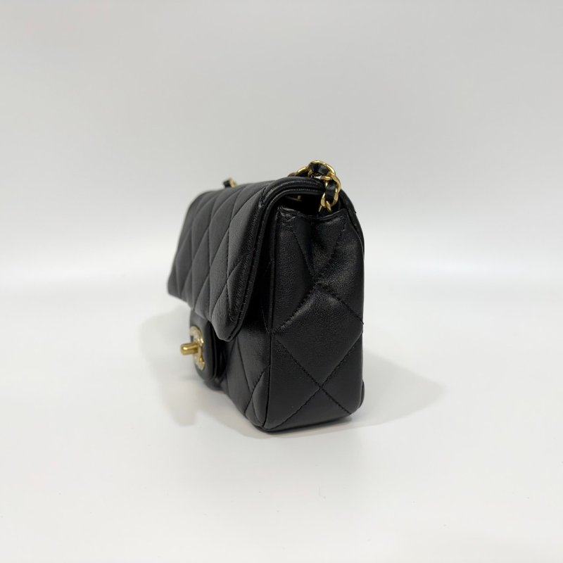 CHANEL 24S 黑金羊皮雙湯圓珍珠方胖子AS4868-2