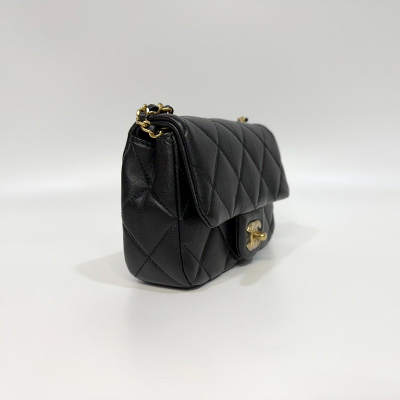 CHANEL 24S 黑金羊皮雙湯圓珍珠方胖子AS4868-3