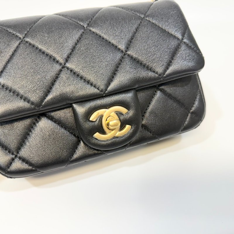 CHANEL 24S 黑金羊皮雙湯圓珍珠方胖子AS4868-4