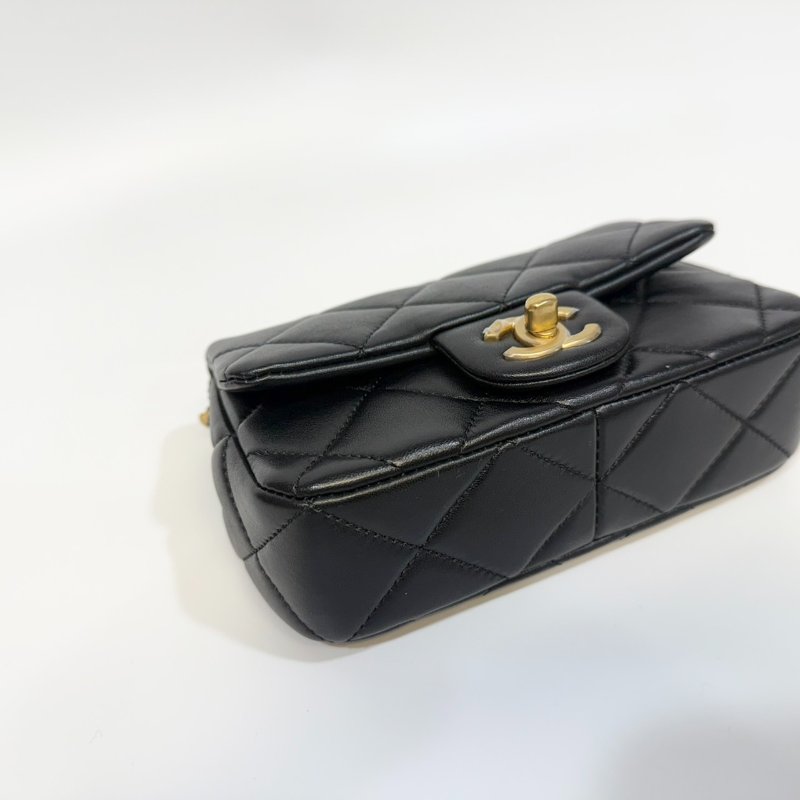 CHANEL 24S 黑金羊皮雙湯圓珍珠方胖子AS4868-6