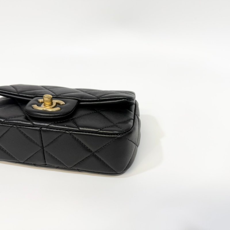 CHANEL 24S 黑金羊皮雙湯圓珍珠方胖子AS4868-7