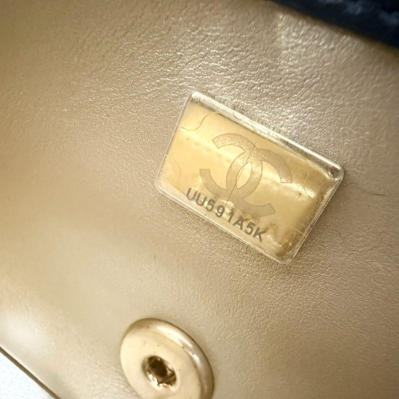 CHANEL 24S 黑金羊皮雙湯圓珍珠方胖子AS4868-12