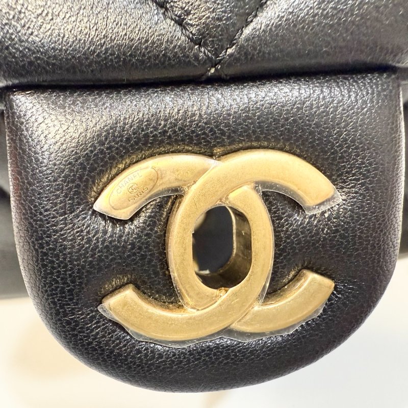 CHANEL 24S 黑金羊皮雙湯圓珍珠方胖子AS4868-13