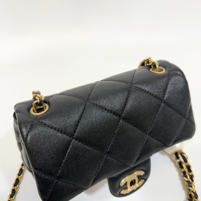 CHANEL 24S 黑金羊皮雙湯圓珍珠方胖子AS4868-15